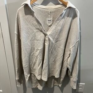 Aerie Waffle Knit Long Sleeve Polo Pullover